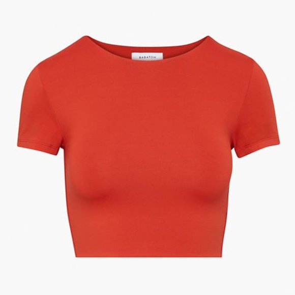 Aritzia Tops - Aritzia Contour Crew Cropped T-Shirt Flambeau Red